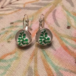 Green Ferns Botanical glass earrings NWT